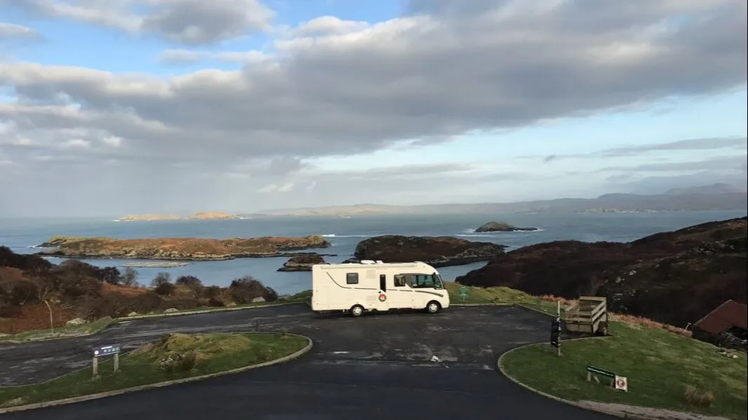 The motorhome above the Scottish coast